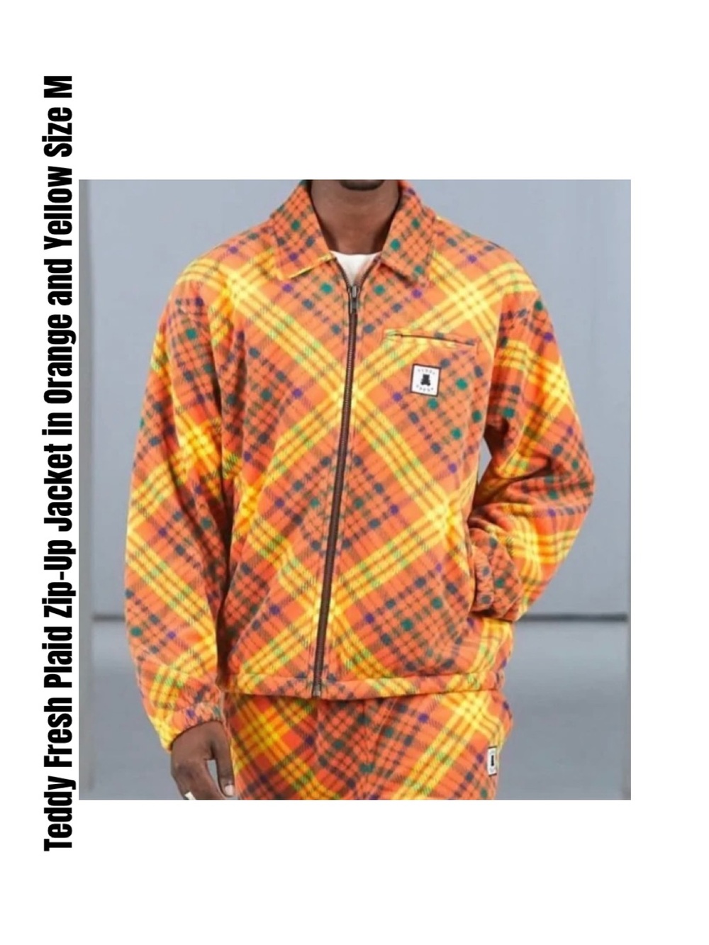 Teddy Fresh Plaid Zip-Up Jacket in Orange and Yellow Size M